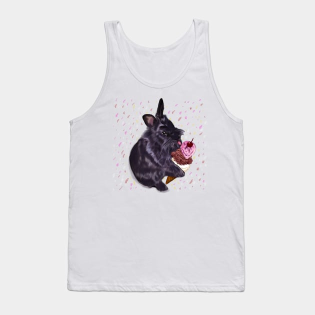 bunny rabbit sprinkles! cute  ebony colored coloured lionhead bunny rabbit  licking a three scoop icecream Tank Top by Artonmytee